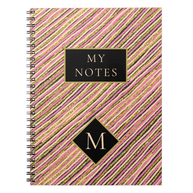 Carnet Parties scintillant d'or moderne bandes de monogra (Devant)