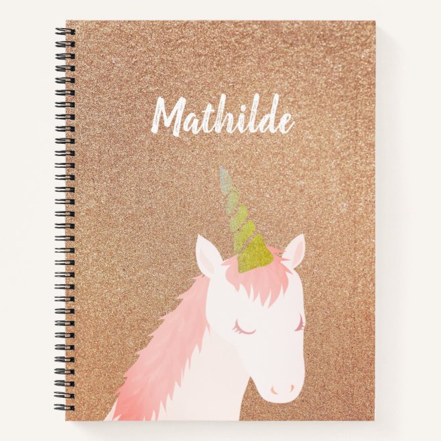 Carnet Parties scintillant d'or Rose de Unicorne rose (Devant)