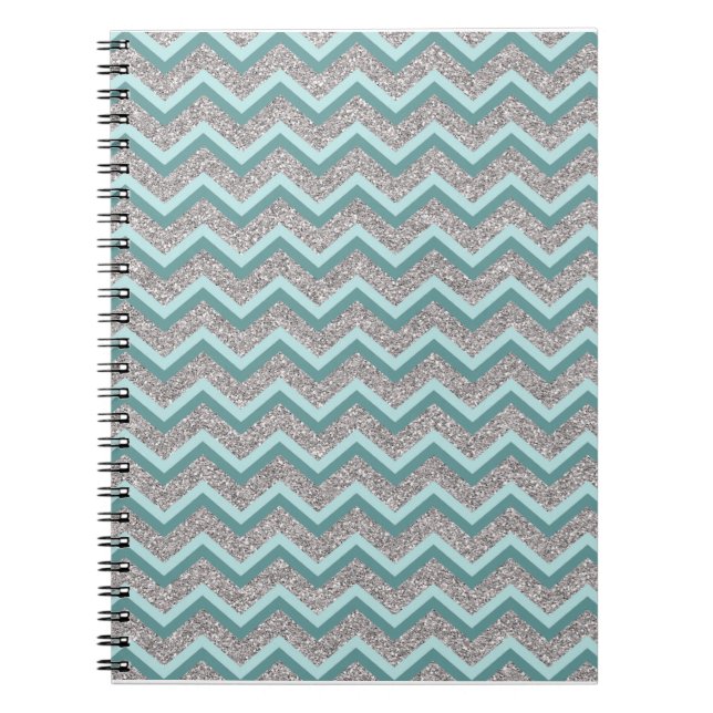 Carnet Parties scintillant en argent et ZigZag Turquoise (Devant)