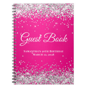 Carnet Parties scintillant en argent Hot rose Ombre Invit