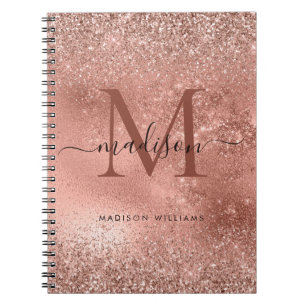 Carnet Parties scintillant en or rose rose pâle Monogramm