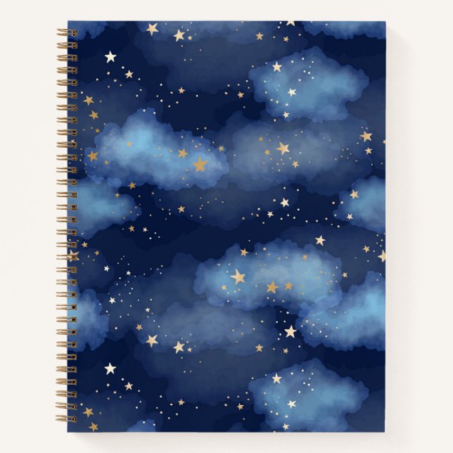 Carnet Parties scintillant Gold Stars Dark Blue Sky Motif (Devant)