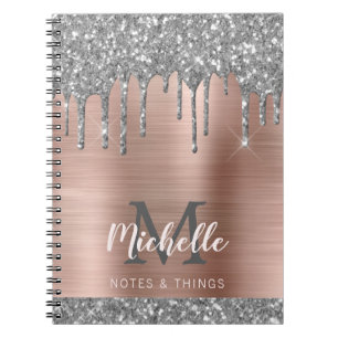Carnet Parties scintillant gris argent monogramme gouttes