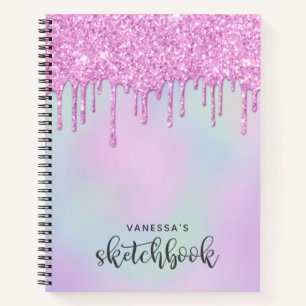 Carnet Parties scintillant Holographique rose gouttes Ske