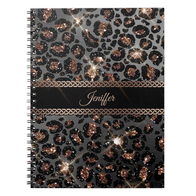 Carnet Parties scintillant Leopard Black Gold personnalis (Devant)