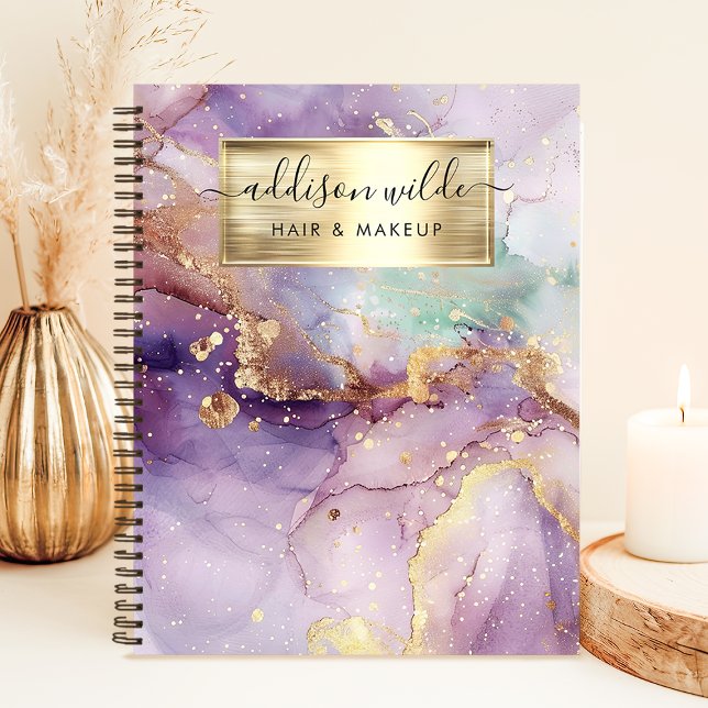 Carnet Parties scintillant Lilac Aquarelle Faux Gold Foil (Créateur téléchargé)
