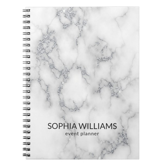 Carnet Parties scintillant Marbre blanc en argent (Devant)