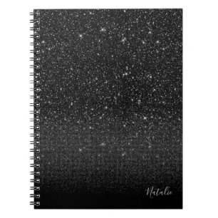Carnet Parties scintillant moderne Black Sparkle avec nom