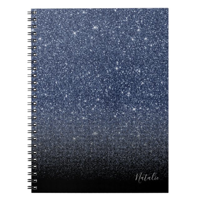 Carnet Parties scintillant moderne Navy Blue & Black Ombr (Devant)
