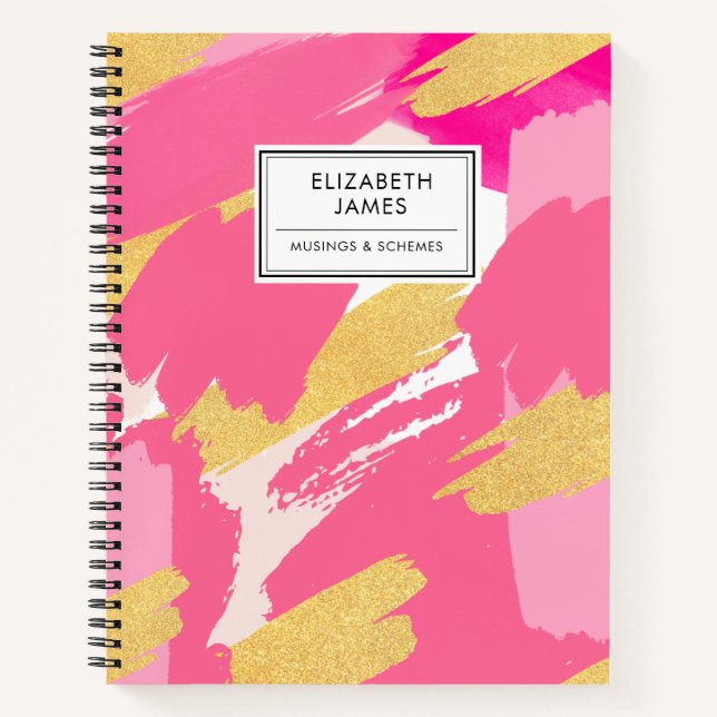 Carnet Parties scintillant moderne rose et or  Abstrait M (Devant)