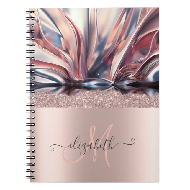 Carnet Parties scintillant moderne Rose or Monogramme Abs (Devant)