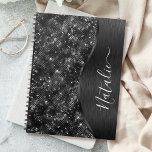 Carnet Parties scintillant noire métallique personnalisée<br><div class="desc">Personnalisez facilement ce métal brossé noir et le carnet à motif de parties scintillant glamour avec votre propre nom personnalisé.</div>