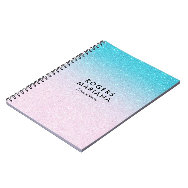 Carnet Parties scintillant Ombre Faux rose et turquoise (Côté gauche)