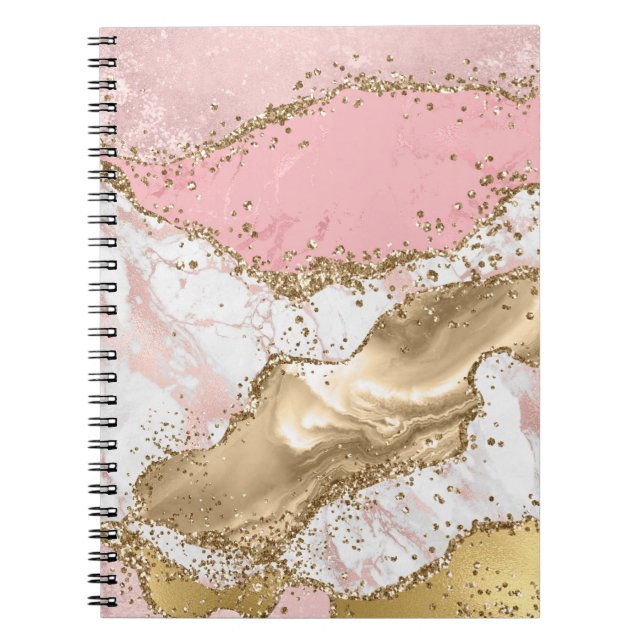Carnet Parties scintillant or Marbre blanc rose (Devant)