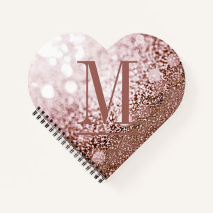 Carnet Parties scintillant or rose Monogramme Coeur en fo