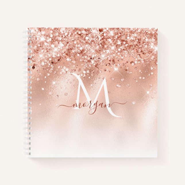 Carnet Parties scintillant Peach Rose or Monogramme (Devant)