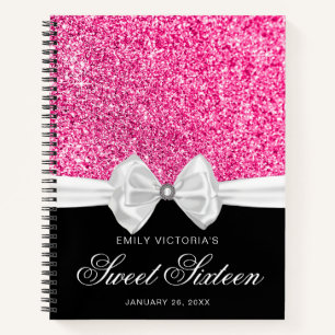 Carnet Parties scintillant rose chaud blanc Bow Sweet 16