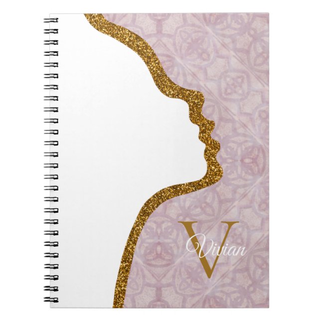 Carnet Parties scintillant rose Et Or Face Monogramme Nom (Devant)