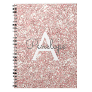 Carnet Parties scintillant rose or rose et monogramme éti