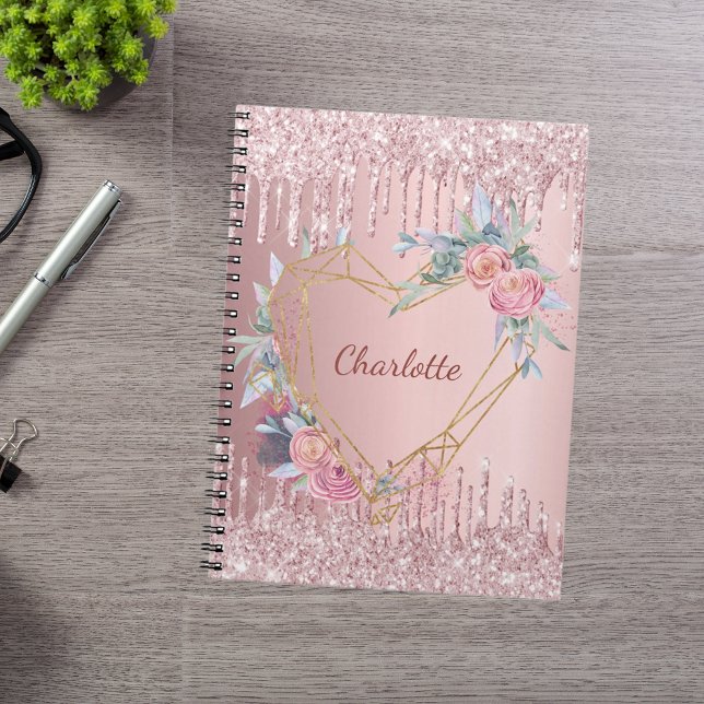 Carnet Parties scintillant rose pâle monogramme floral no (Créateur téléchargé)