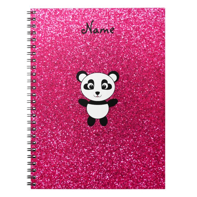 Carnet parties scintillant rose panda de nom personnalisé (Devant)