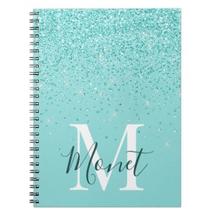 Carnet Parties scintillant turquoises Nom du monogramme A