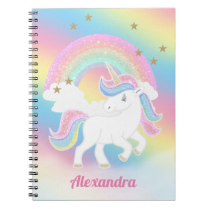 Carnet Parties scintillant Unicorne et arc-en-ciel avec n