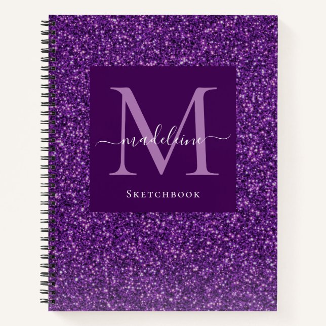 Carnet Parties scintillant violet moderne Monogramme Sket (Devant)