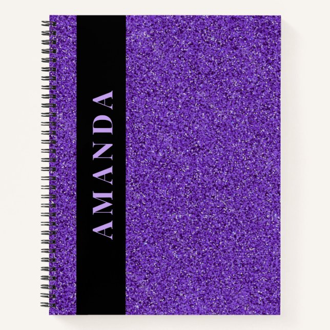 Carnet Parties scintillant violet moderne Nom vertical (Devant)