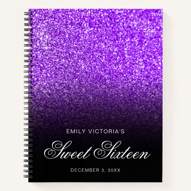 Carnet Parties scintillant violet noir Ombre Sweet sixtee (Devant)