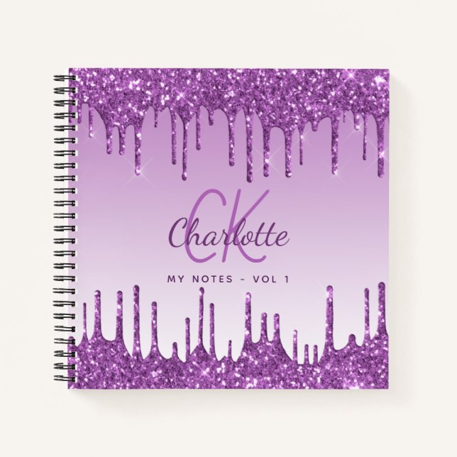 Carnet Parties scintillant violette gouttes violet monogr (Devant)