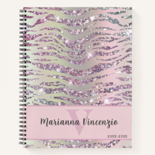 Carnet Parties scintillant Zebra Tiger en argent rose