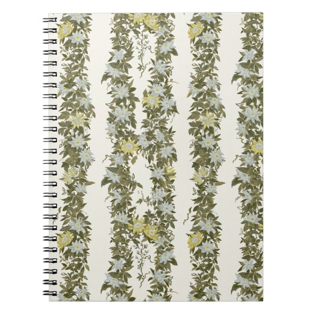 Carnet Passiflore botanique vigne, Crème Olive (Devant)