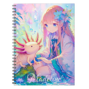 Carnet Pastel Anime Girl et un Axolotl Personnalisé