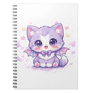 Carnet Pastel Bat Kitty  Kawaii Lavender Winged 