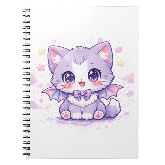 Carnet Pastel Bat Kitty  Kawaii Lavender Winged  (Devant)