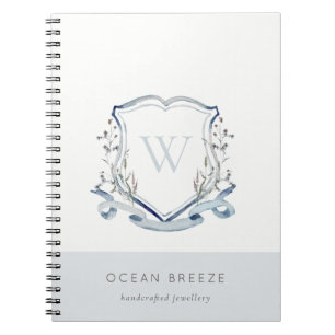 Carnet Pastel Blue Fleur sauvage Aquarelle Crest Monogram