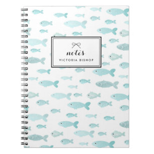 Carnet Pastel Blue Watercolor Motif de poisson personnali