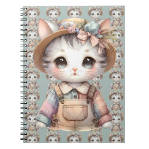 Carnet Pastel Cottagecore Chat en boules et Casquette pai
