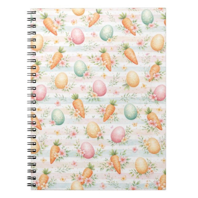 Carnet Pastel Easter Eggs & Carrots Watercolor Pattern (Devant)