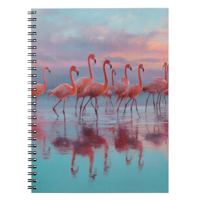 Carnet Pastel Flamants roses Sunset Eau Réflexion (Devant)