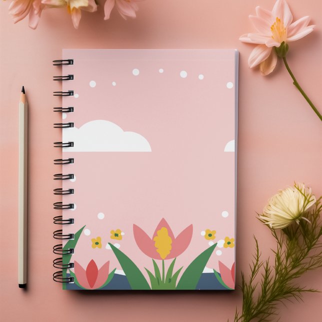 Carnet Pastel Floral en rose clair nom personnalisable (Pastel Floral in light pink customizable name Notebook)