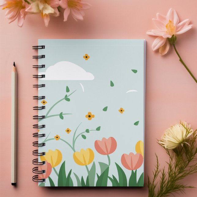 Carnet Pastel Floral en vert clair nom personnalisable (Pastel Floral in light green customizable name Notebook)