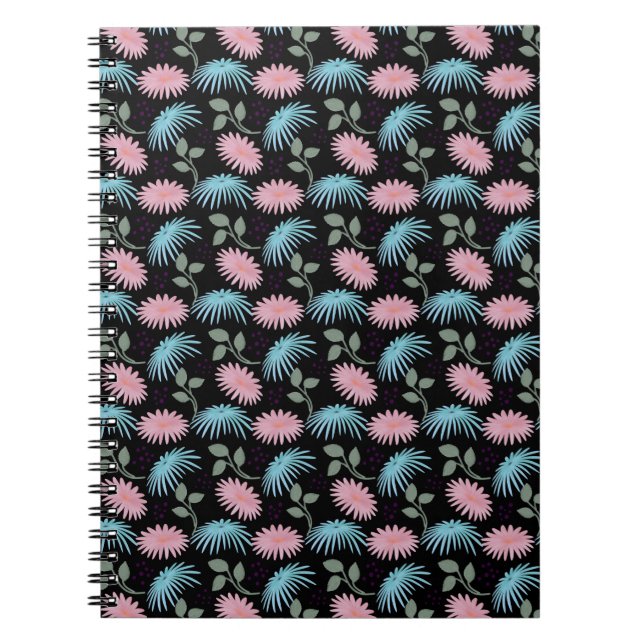 Carnet Pastel Floral Pattern on Black Background | Cute D (Devant)