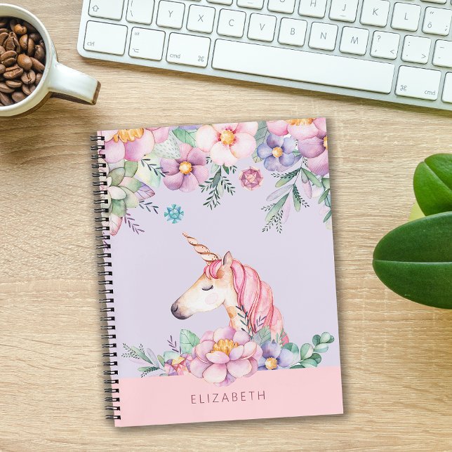 Carnet Pastel Flower Unicorn Nom personnalisé (Pastel Flower Unicorn Personalized Name Notebook)