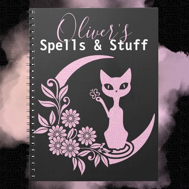 Carnet Pastel Goth Croissant Rose Lune Kitty Cat Spell (pastel goth notebook witch witchy pagan crescent moon kitty cat pink flowers spells book of shadows)