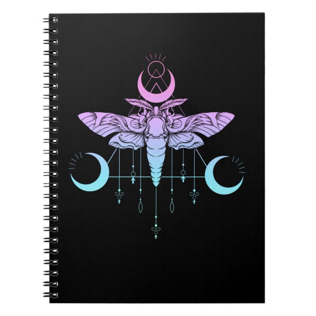 Carnet Pastel Goth Moon Kawaii Moth esthétique (Devant)