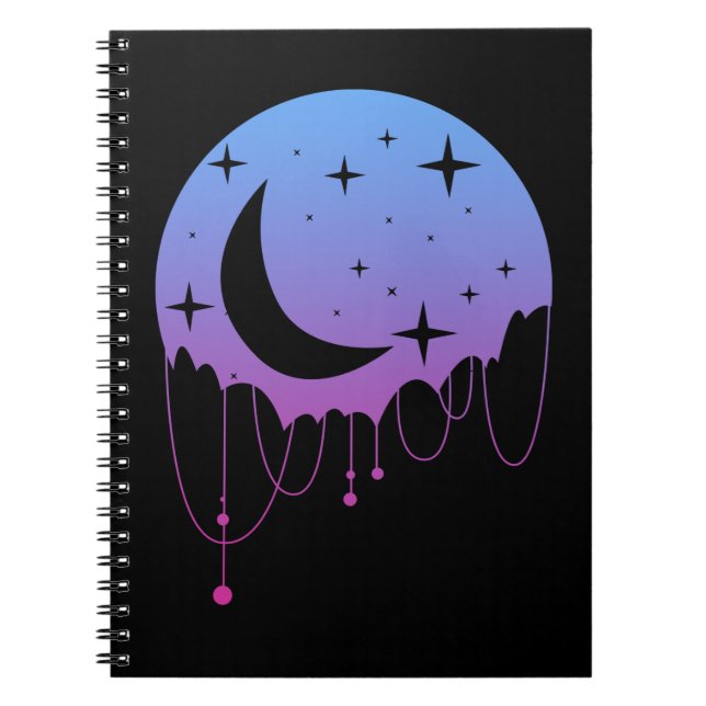 Carnet Pastel Goth Moon Kawaii Stars esthétiques Croissan (Devant)