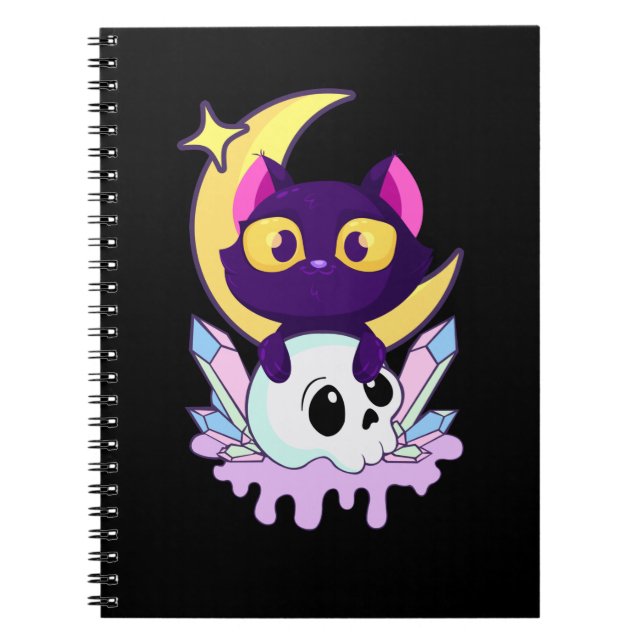 Carnet Pastel Goth Moon Wiccan Animal Cat Crâne (Devant)