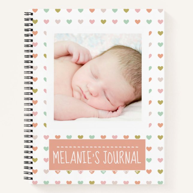 Carnet Pastel Hearts Motif Custom Baby Photo (Devant)